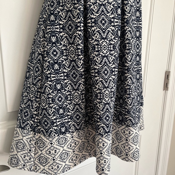 Rewind Navy Blue and Cream Fit and Flare Floral Halter Dress - Picture 2 of 7